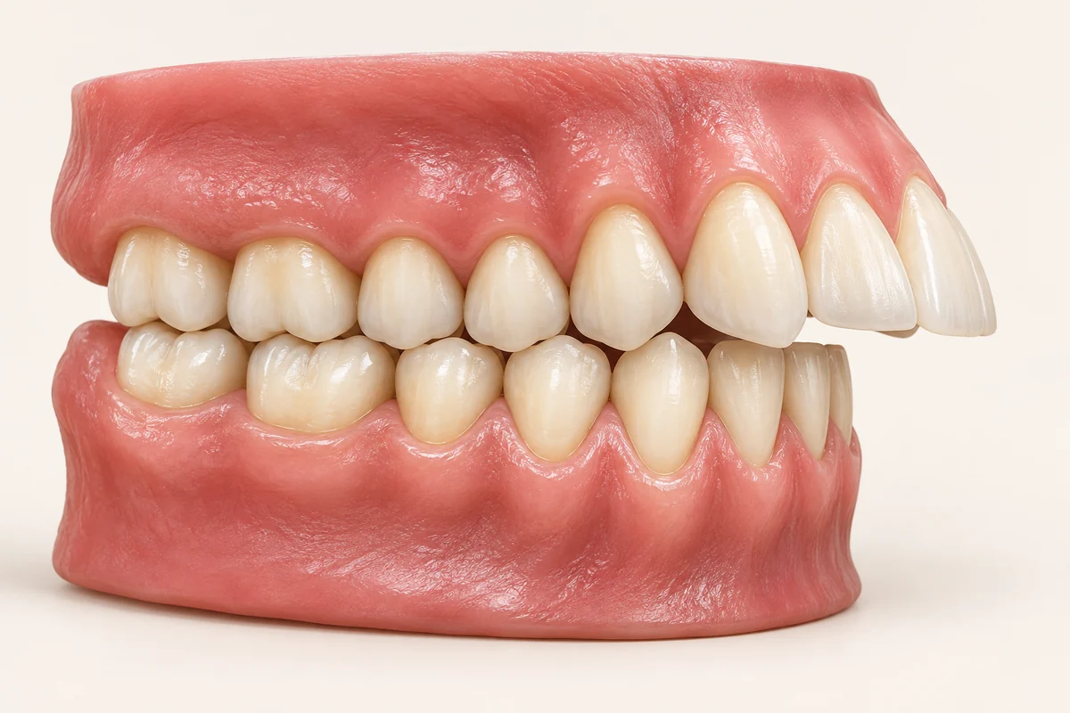 3D educational illustration of overjet and protruding front teeth