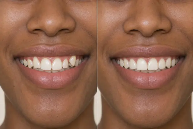 Illustrative before and after simulation of a high upper canine