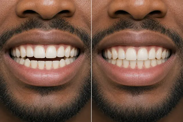 Illustrative before and after simulation of a mild open bite